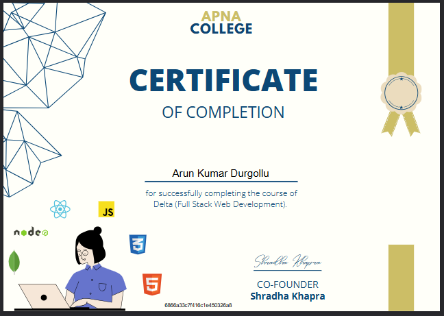 Delta (Full Stack Web Development) certificate