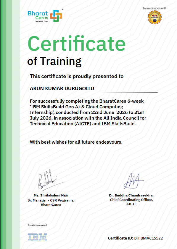 IBM SkillsBuild Gen AI & Cloud Computing Internship certificate