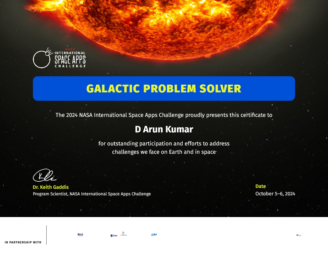 Galactic Problem Solver certificate